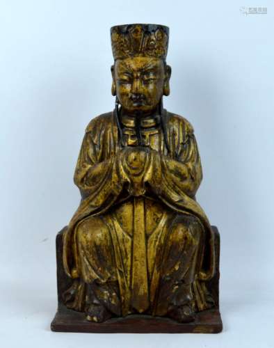 Qing Dynasty Gilt & Carved Wood Good Luck God