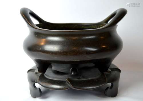 17th/18th C Large Chinese Bronze Censer & Stand