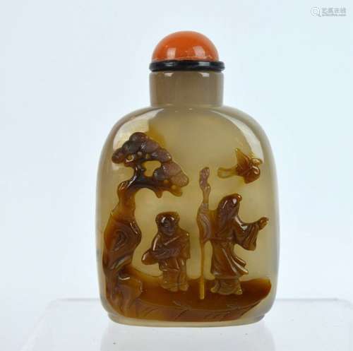 Fine 19th C Chinese Carved Agate Snuff Bottle