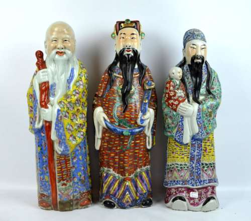 3 - Chinese Republic Enameled Porcelain Fu Lu Shou