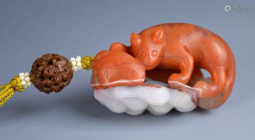 Antique Chinese Carnelian Squirrel & Grapes Toggle