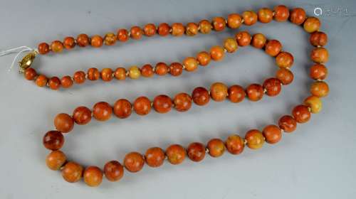 Chinese Apple Coral Graduated Bead Necklace