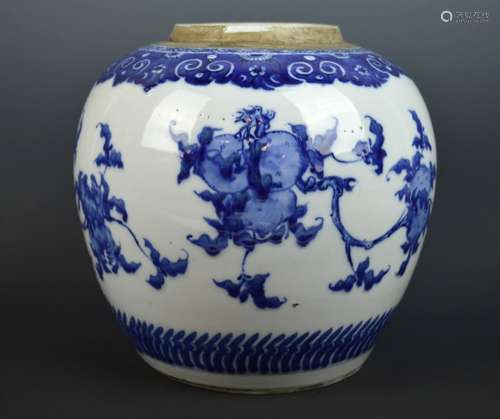 18th C Chinese Underglaze Blue & White Ginger Jar