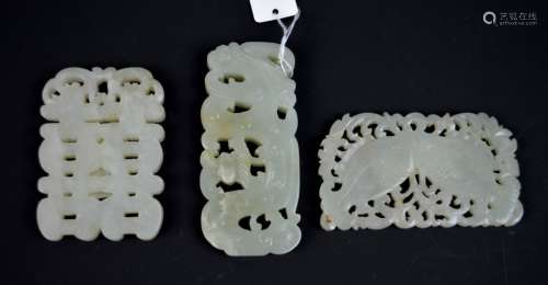 3 Qing Dynasty Chinese Pierced White Jade Pendants