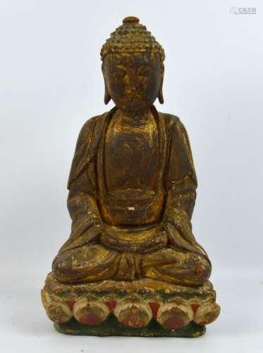 Ming or Earlier Chinese Carved Wood Buddha