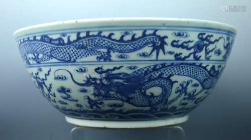 Good Late Qing Chinese B & W Porcelain Dragon Bowl