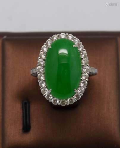 Apple Green Jadeite Jade Diamond Lady's Ring