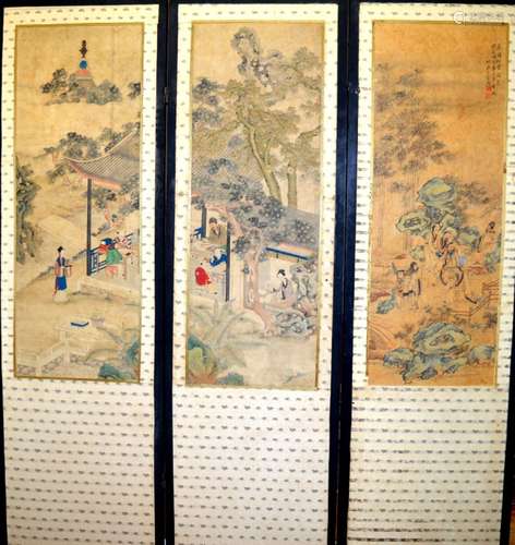 3 - 19th C Chinese Paintings Mounted to Screen