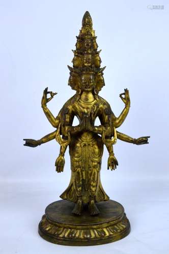 Chinese 18th Cen Gilt Bronze Multi-Head Guanyin