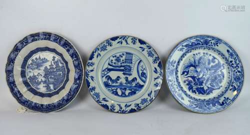 3 - 18th C Chinese Blue & White Porcelain Plates