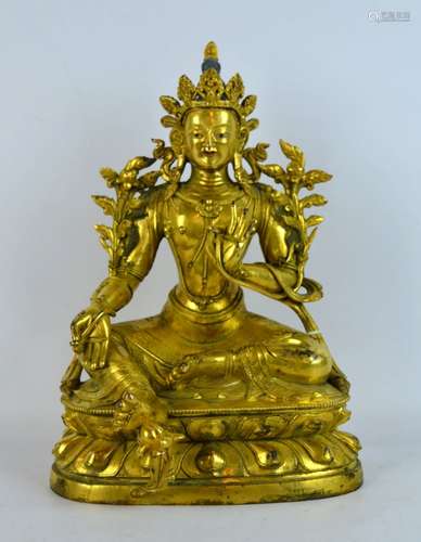 Tibetan Heavily Gilt Bronze Manjushri