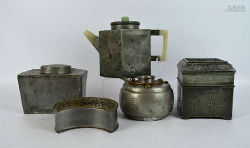 5 - Antique Chinese Pewter Containers