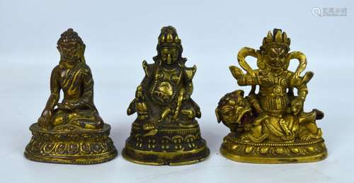 3 - Antique Small Tibet Bronze Figures, two Gilt