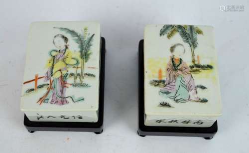 Opposing Pr Chinese Enameled Porcelain Boxes