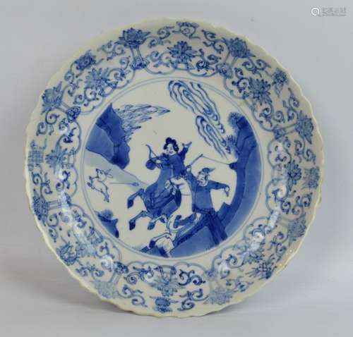 Fine Chinese Kangxi Blue & White Porcelain Plate