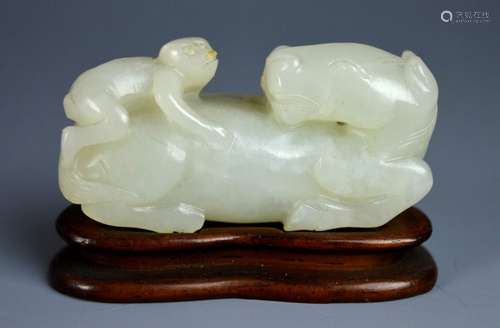 18th/19th C Chinese White Jade Horse & Monkey