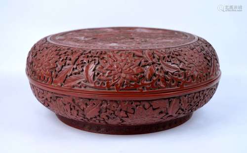 Chinese Cinnabar Lacquer Round Box & Cover