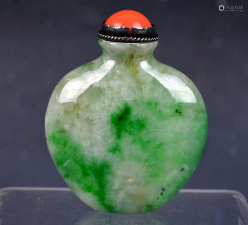 Fine 19th C Chinese Natural Jadeite Flat Snuff