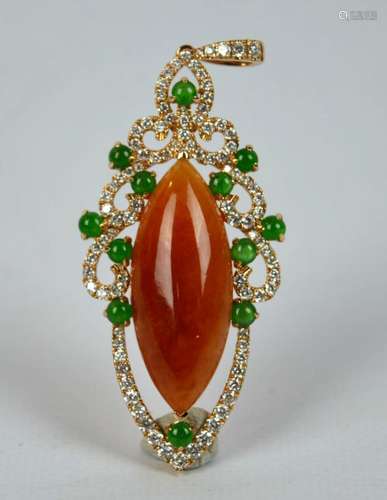 Natural Red Jadeite, Emerald, Brilliants in 18K