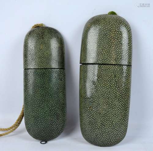 2 Chinese Spectacle Cases Shagreen Covered Wood