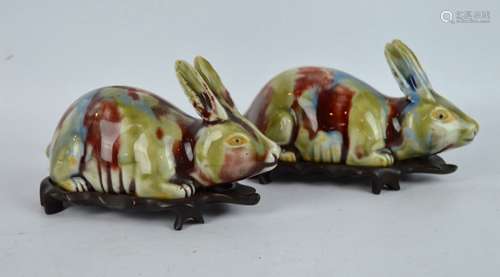 Late Qing Chinese Underglaze Porcelain Rabbits