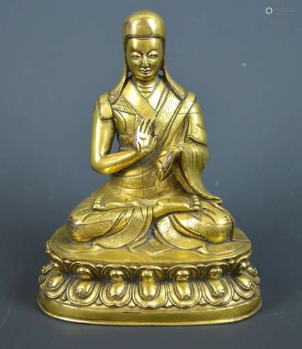 Fine 16/17th C Gilt Bronze Tibetan Lama