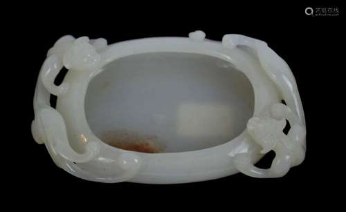 Qianlong Chinese Very White Jade Brush Washer