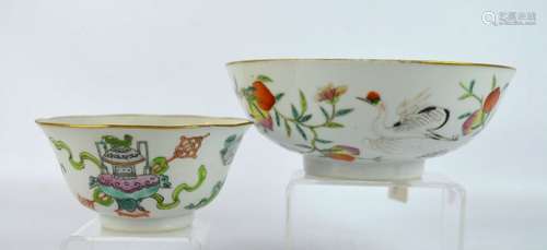 2 19th C Qing Chinese Enameled Porcelain Bowls