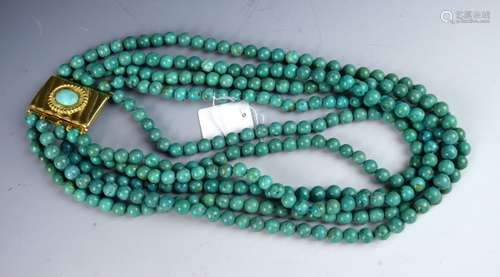 5 - Strand Turquoise Bead Necklace Totaling 215g