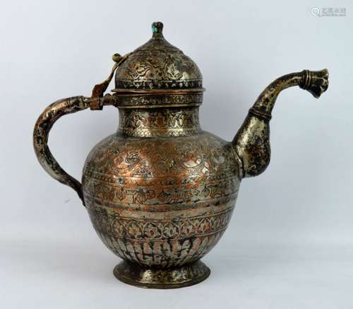 Middle Eastern Incised Copper Teapot/Coffee Pot