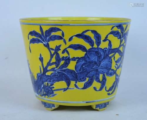 Chinese Underglaze Blue & Yellow Porcelain Planter