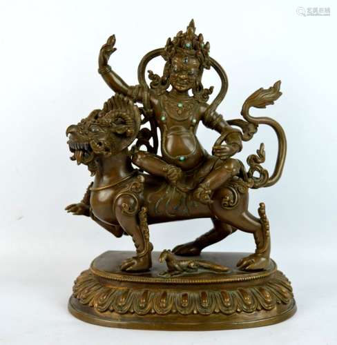 Tibet Silver on Bronze Figure, Mythical Animal