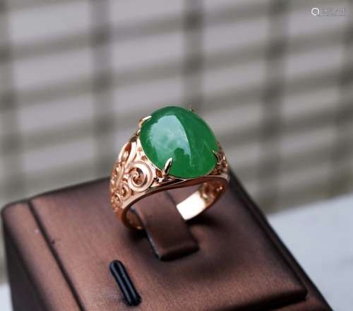 Unique Jadeite Jade & 18K Gold Ring