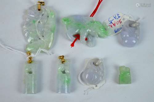 7 - Natural Jadeite Pendants, 3 w 14K Gold Hangers