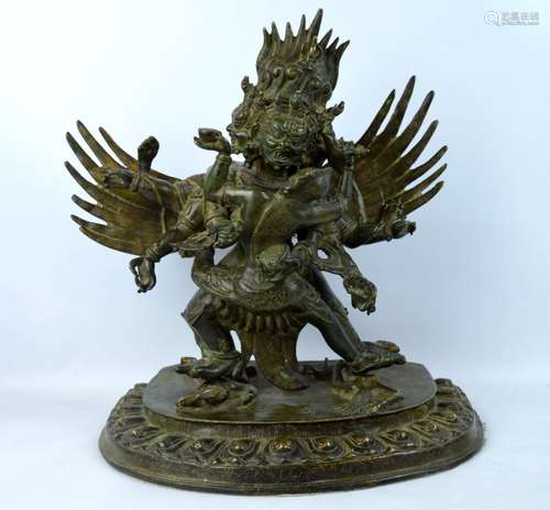 Large 18/19th C Tibetan Bronze Mahakala & Stand