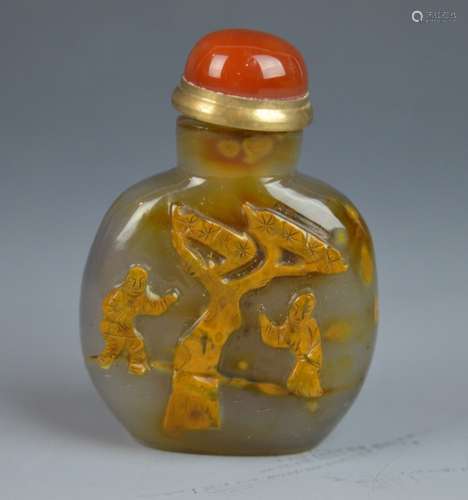 19th C Chinese Carved Agate & Jasper Snuf Bottle