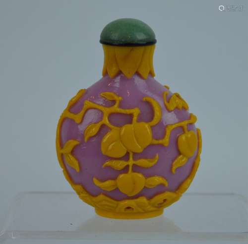 Antique Chinese Yellow & Pink Carved Glass Snuff