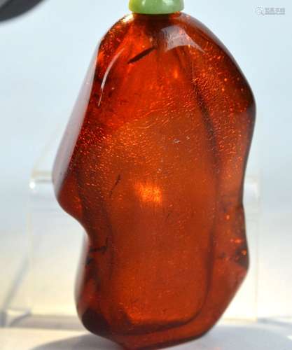 Qing Dynasty Chinese Carved Pebble Amber Snuff