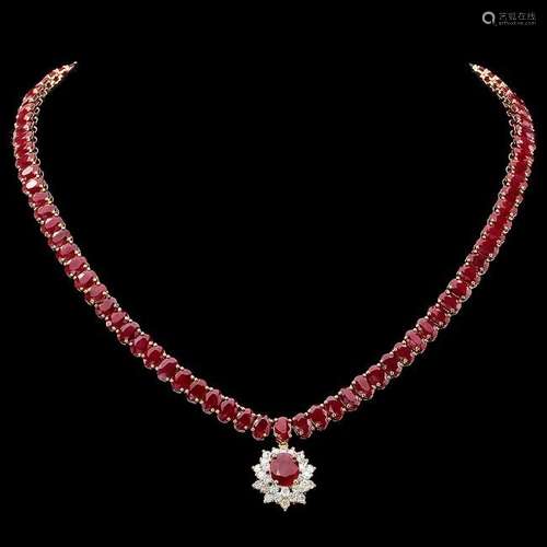 Ruby & Gold Necklace with Matching Pendant