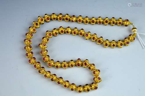 Ruby & 18K Yellow Gold Beads; total 129 Grams