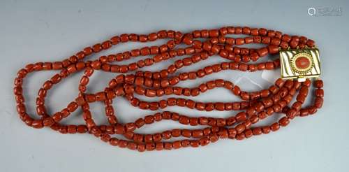 5 - Strand Coral Bead Necklace Totaling 201g