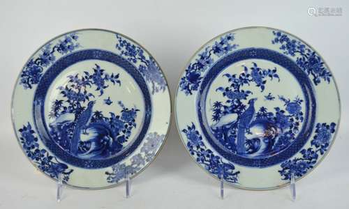 Pair Early 18th C Chinese Porcelain B&W Plates