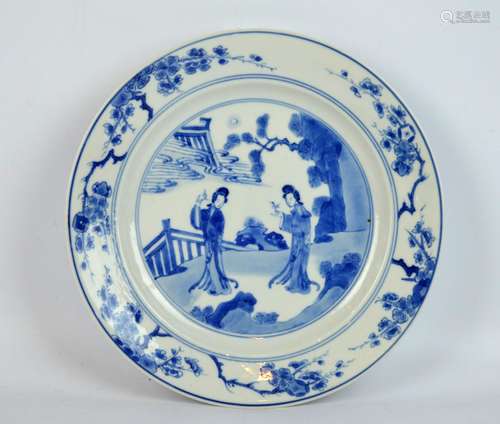 Chinese Kangxi Blue & White Porcelain Plate