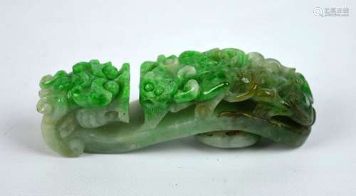 Early 19th C Chinese Carved Natural Jadeite Buckle