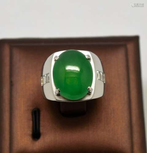 High Quality Green Jadeite & Diamond Ring.