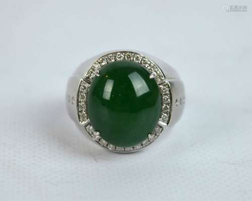 GIA Certified Natural Jadeite Cabochon in 18K Ring