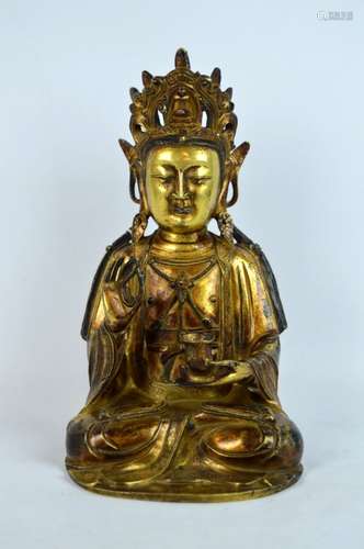 Heavily Gilt Bronze Chinese Guanyin with Ming Mark