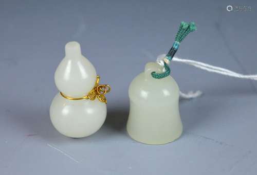 2 White Jades, a Bell Shaped Seal & Double Gourd