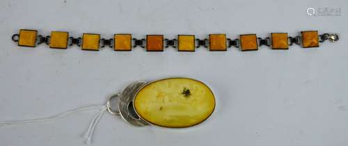 Butterscotch Amber Pendant and Link Bracelet