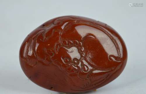 Rare Ming or Earlier Carved Amber Lion Plaque